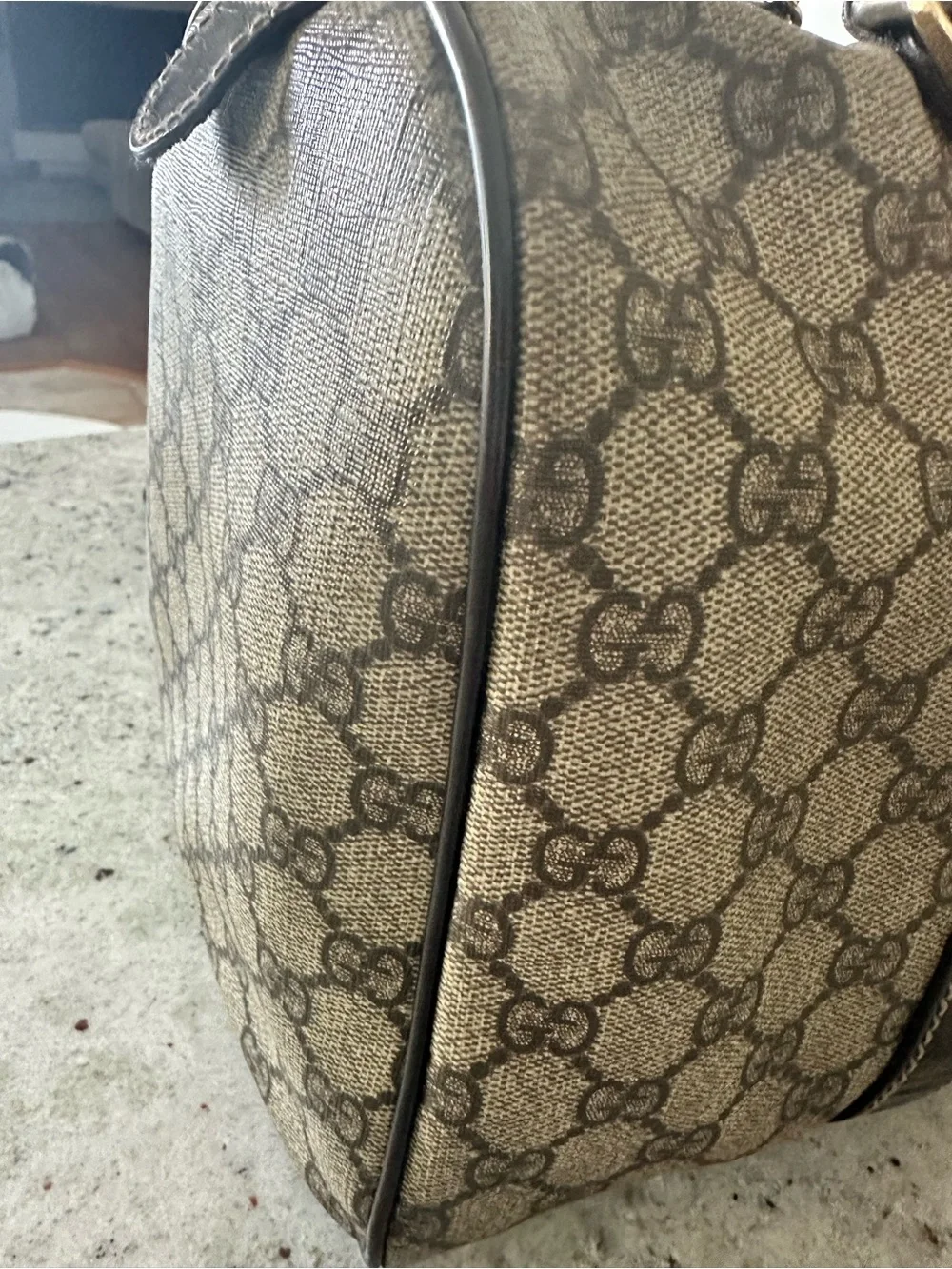🤎 Gucci Beige GG Supreme Canvas Boston Bag Dark Brown Trim, Timeless, Classic
